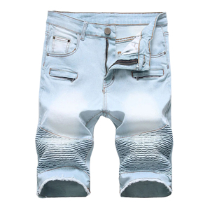 <b>Men's</b> Fashion Ripped <b>Jeans</b> Shorts with Pleated Pockets Solid Pattern Eco-Friendly Denim Shorts Wholesale Price Customization - Product Image 3