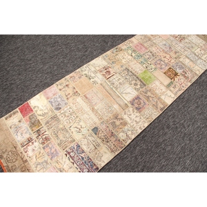 พรมตุรกีขนาดเล็ก 2.8x8.6 ฟุต พรมวินเทจ สีเบจลายเรขาคณิตสีรุ้ง พร้อมลวดลายดอกไม้ - Product Image 3