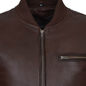 Veste de motard en cuir noir de haute qualité pour homme, style vintage, avec col montant et logo sur le devant - Veste de moto tendance - Product Image 3