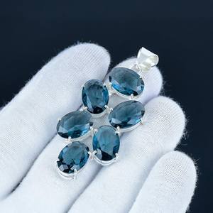 จี้อัญมณีรูปลูกแพร์ตัดขอบโบฮีเมียนจี้อัญมณีสีฟ้า - Product Image 3