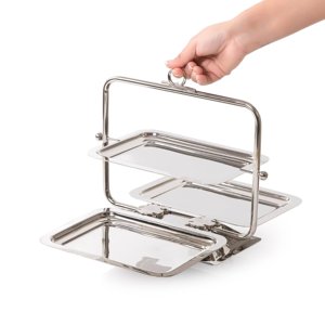 Venta al por mayor a granel Fordable Metal Cascades fechas soporte forma rectangular plata Acero inoxidable árabe dulce soporte para Ramadán - Product Image 1