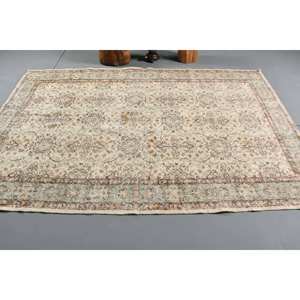 Alfombra turca Vintage azul Beige tradicional 5,6X8,7 pies área grande sala de estar alfombra Material de lana Patchwork látex para casa - Product Image 3