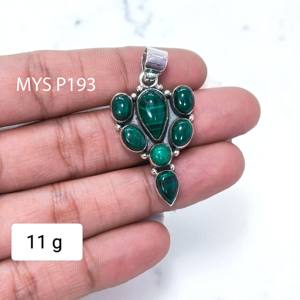 Pendentifs en pierre précieuse de malachite naturelle avec bijoux fins en argent sterling 925 - Product Image 1