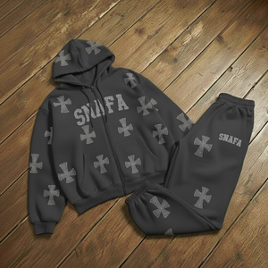 Conjunto Deportivo Personalizado, Nuevo Diseño, Estilo Urbano, Sudadera con Pedrería y Pantalones Deportivos, Conjunto de 2 Piezas - Product Image 1