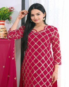 Styles à la mode Broderie Travail MARIAGE ET ENGAGEMENT Spécial Moti & Stone Work Punjabi Salwar Kameez - Product Image 2