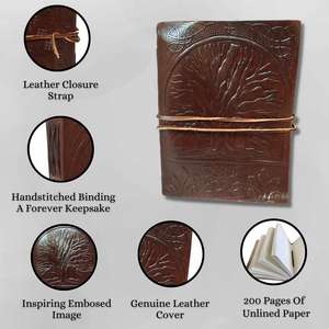 A3 Handmade Genuine <b>Leather</b> Journal with Tree of Life Embossing Printed Unlined Pages 120 <b>Sheets</b> Writing & Sketching Notebook - Product Image 3