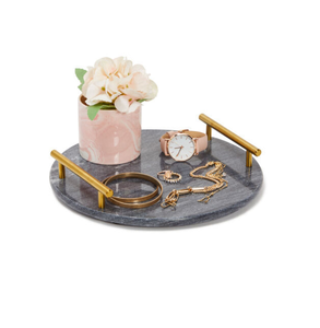 Plateau de service en marbre Poignée en forme de feuille en laiton Plateau de service en marbre décoratif en gros de haute qualité - Product Image 4