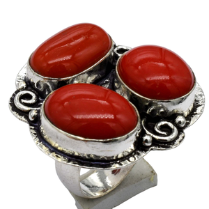 Joyería fina chapada en plata 925 Original comprar tres piedras Coral anillo de piedras preciosas lote forma de tamaño mixto con ajuste de bisel para boda - Product Image 2