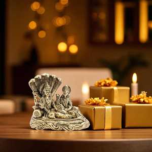 Ídolo Hecho a Mano de 7 CM del Dios Vishnu Lakshmi con Sheshnaag, Decoración Tradicional de Latón para el Hogar, para Diwali, para la Pared de la Sala de Estar - Product Image 6