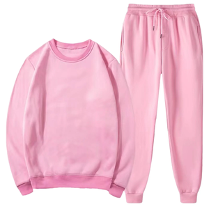 Custom Solid <b>Orange</b> Color <b>Men's</b> Plus Size Full Sleeve Pullover Sweatshirts with Sweatpants <b>Men's</b> Crew Neck Sweatshirt Set - Product Image 2
