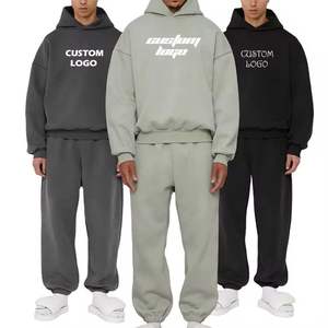 Conjunto de pantalones de chándal y Sudadera con capucha para hombre de gran tamaño Drop Shoulder Streetwear Hoodies Chándal de algodón para hombres - Product Image 6