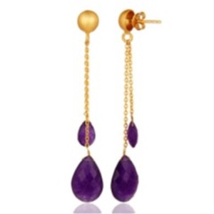 Pendientes redondos de Plata de Ley 925 con gema de Calcedonia púrpura, novedad - Product Image 1