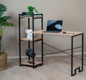 Bureau d'ordinateur moderne industriel, table d'étude pour bureau à domicile, poste de travail, bureau d'écriture, structure en métal, surface en bois, rangement gain de place - Product Image 1