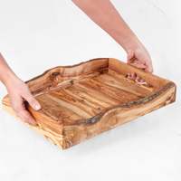 Plateau de petit-déjeuner en bois artisanal, écologique, durable, avec poignée, finition polie, qualité commerciale, dimensions 13,8/15,7 pouces