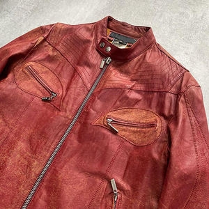 Veste en cuir véritable pour homme, style vintage baseball, col rabattu, classique, moto, cuir de vache naturel, veste en cuir de veau - Product Image 3