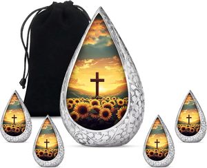 Sunflower Series Teardrop Cremation Urn for Ashes Adult Size Urn with 4 Matching Keepsake Urns <b>Funeral</b> <b>Supplies</b> - Product Image 1