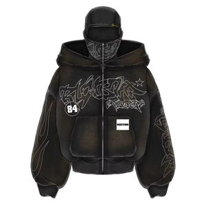 Trendy Heavyweight Heavy Hoodie with Face Cover No Drawstring Thick 400 GSM Distressed <b>Snood</b> Hoodie with custom logo - Product Image 6