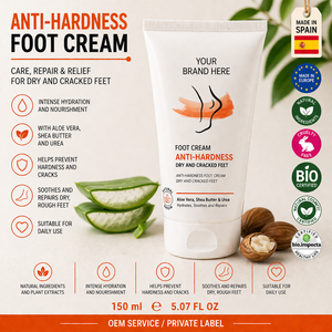 Crème pour les pieds anti-dureté en marque privée 150ml OEM |   Réparation des talons fissurés, soin des pieds secs, absorption rapide |   Espagne UE - Product Image 1