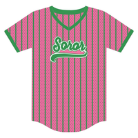 Maillot de baseball personnalisable rose/vert pour femmes, col en V, 100 % polyester, antibactérien, respirant, séchage rapide, sur mesure