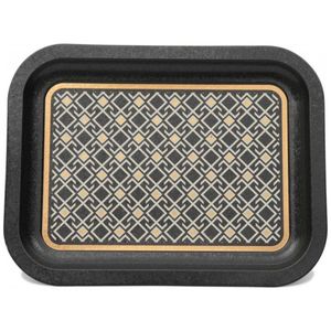 ถาดไม้ตกแต่งขนาด233X307มม. มีพื้นหลังสีดำดีไซน์ลวดลายเรขาคณิตที่ทำจากหนัง - Product Image 1