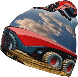 Gorros de punto con estampado de tractor agrícola, cálidos para mujer, gorros de invierno elegantes, gorros unisex sin visera, gorro con dobladillo, negro - Product Image 3