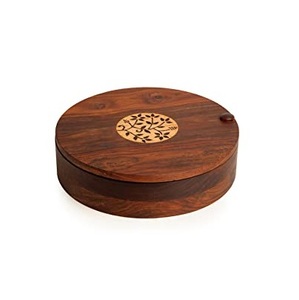 Boîte Masala de forme ronde de meilleure qualité Boîte à épices en bois au design classique pour la cuisine Boîte à épices avec logo personnalisé - Product Image 1