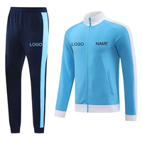 Survêtement Homme Personnalisé avec Logo en Polyester, Bleu Ciel et Blanc Contrastant, Veste Zippée Intégrale et Pantalon – Fabricant OEM
