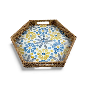 Bandeja Bohemia de Ratán con Incrustaciones de Madreperla, Diseño Flexible, Borde Decorativo Hecho a Mano para Servir Comida y Decoración del Hogar - Product Image 3