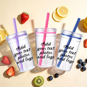 Vaso de Plástico Transparente Personalizable <span class=keywords><strong>con</strong></span> Pajita, Botella de Agua de Doble Pared <span class=keywords><strong>con</strong></span> Tapa, Vaso Reutilizable para Café Helado, Libre de BPA - Product Image 1