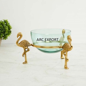 Vente en gros de vaisselle pour hôtel bol décoratif de qualité créative en métal avec fleur en feuille d'or bol de table design tendance bol de service - Product Image 3