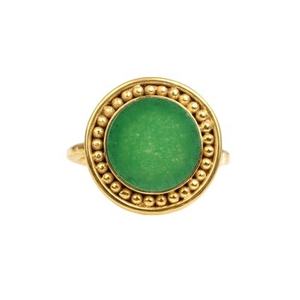 แหวนหินโมราสีเขียวธรรมชาติขนาด10X14มม. สำหรับสุภาพสตรีชุบทอง18K แหวนออกแบบสไตล์โบฮีเมียน - Product Image 6