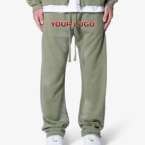2025 recién llegado Streetwear 100% algodón francés Terry apilado sudor pantalón transpirable Sunfade lavado pierna recta Joggers para hombres - Product Image 1