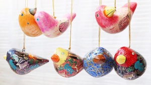 Christmas Birds Decoration <b>Paper</b> Mache Ornament - Product Image 2