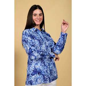 เสื้อเชิ้ตทรงปกติ ผ้าทอลายดอกไม้ สีฟ้า ติดกระดุม คอปกเสื้อ ผ้าฝ้าย 100% ออกแบบมาเพื่อความสบายในวันที่อากาศเย็นสบาย ดูดีมีสไตล์ เหมาะสำหรับวันฤดูร้อนที่เป็นทางการ - Product Image 5