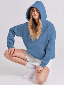 Custom Wholesale <b>Long</b> Sleeve <b>Lady</b> Women Top Pullover Hoodies Crop Hoodies for Women - Product Image 5