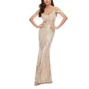 Satén vestido de noche vestido de bola sin mangas con cuello en V con bordado y perlas Venta caliente para primavera otoño antiestático - Product Image 1