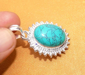 Classique élégant pendentif en forme de poire Turquoise pierre pendentif élégant 925 en argent Sterling lunette réglage pendentif pour cadeau de Promotion - Product Image 5