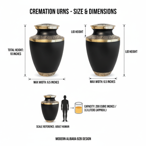 โกศบรรจุอัฐิผู้ใหญ่ ดีไซน์ยุโรปสมัยใหม่ สีดำด้าน ความจุ 200 คิวบิกนิ้ว เป็นมิตรกับสิ่งแวดล้อม สำหรับผู้ชาย - Product Image 2