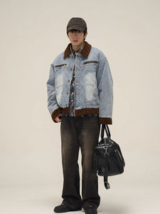 Veste en jean personnalisée de haute qualité pour homme STITCHMODE, style vintage streetwear, effet délavé, coupe-vent, motif imprimé unique - Product Image 4