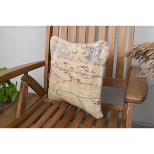 Beige Wool Kantha <b>Patchwork</b> Pillow 14x14 Inch Luxury Vintage Embroidered Fluffy Rustic <b>Throw</b> Pillow for Floor Use - Product Image 3