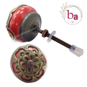 Laiton antique en filigrane fleur boutons en céramique couleur rouge tiroir industriel armoire poignée tire pour salle de bain chambre extérieur - Product Image 1