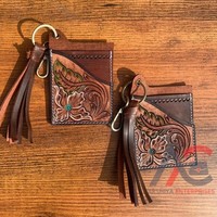 Nouvel arrivage Porte-cartes ATM en cuir véritable à motif floral Étui élégant et mignon Petit porte-cartes à pompons de la mode occidentale avec porte-clés