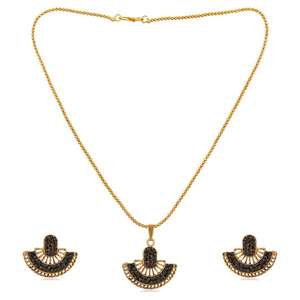 Ensemble de bijoux fins Kriaa Pendentif plaqué or avec pierre noire autrichienne 1202327F - Product Image 1