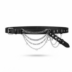 Cinturón elegante de cadena y cuero en capas con múltiples correas, accesorio decorativo para la cintura con hebilla, diseño de moda para mujeres y ropa urbana. - Product Image 1
