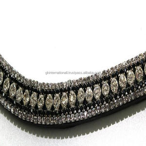 Banda de cejas de caballo de cuero negro con forma de onda profunda diseñada con 5 filas de cristales negros y plateados, cadena de diamantes de imitación, banda de cejas ostentosa - Product Image 6