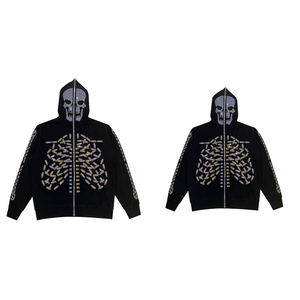 Sweat à capuche pour homme surdimensionné, imperméable, en coton lourd de haute qualité, avec logo en strass, fermeture éclair intégrale sur le devant, style streetwear personnalisé - Product Image 6