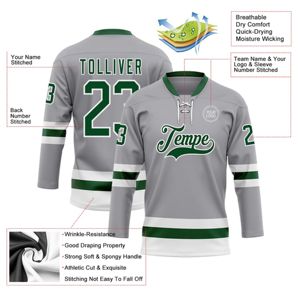 OEM Fabricación personalizada al por mayor CustomeGray Verde-Blanco Alta calidad Hockey Encaje Cuello Jersey - Product Image 2