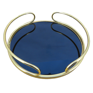 Plateau de service en marbre rond en laiton AK de couleur blanc cassé avec grande poignée en métal fini or pour décor de restaurant/vaisselle - Product Image 2