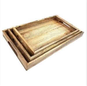 Juego de 3 bandejas versátiles de madera de mango con asas ecológicas para el desayuno, bebidas de café y más - Product Image 4