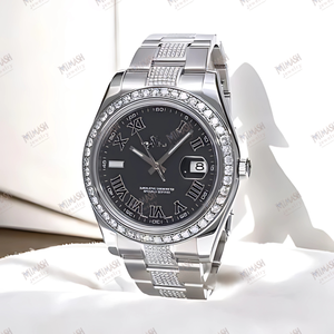 นาฬิกาโครโนกราฟสีเงินสุดหรูพร้อมหน้าปัดสีดำและตัวเรือนนาฬิกาผู้ชายที่มีหน้าต่างวันที่และหน้าปัดหลายหน้าปัด - Product Image 3